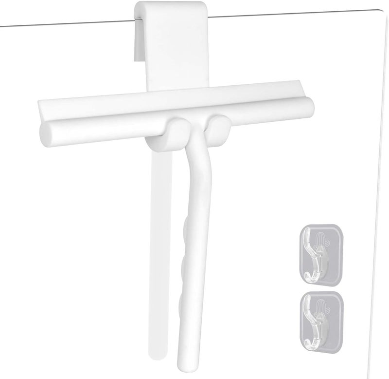 DEOFUXT Shower Squeegee for Glass Doors, Full Silicone Jacketed Squeegee with Ergonomic Handle & No-Drill Hook, Cleaning Tool for Windows, Mirrors, Tiles, Bathroom & Car - White - Image 1